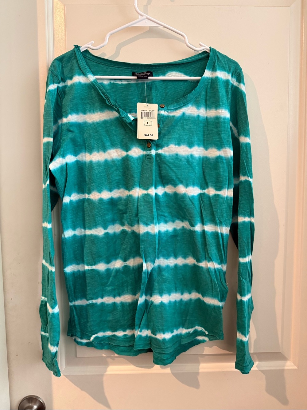 Lucky Brand Teal and White Tie-Dye Henley Long Sleeve